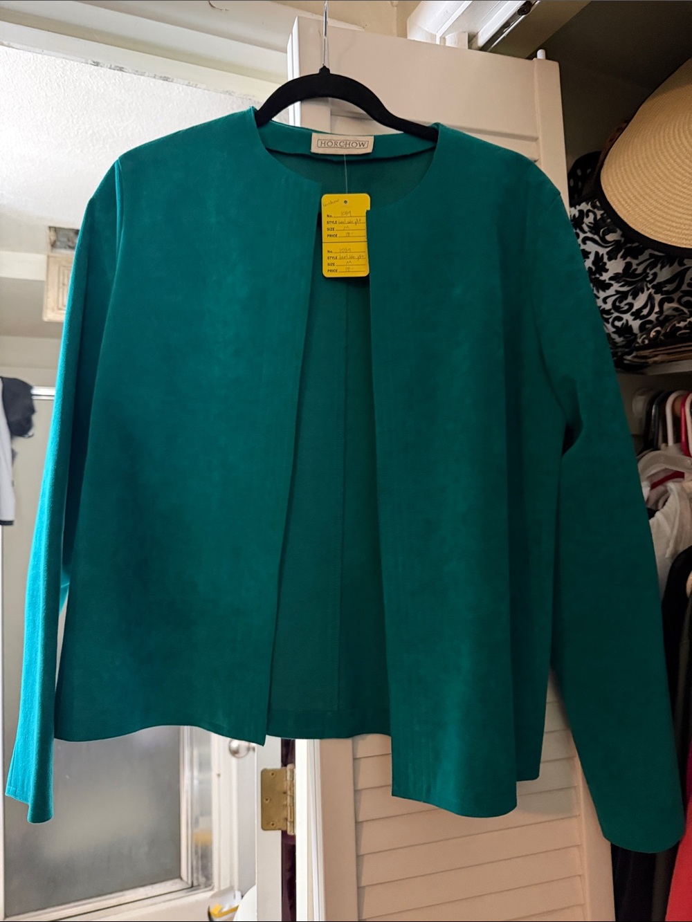 Suede Open-Front Jacket in Teal